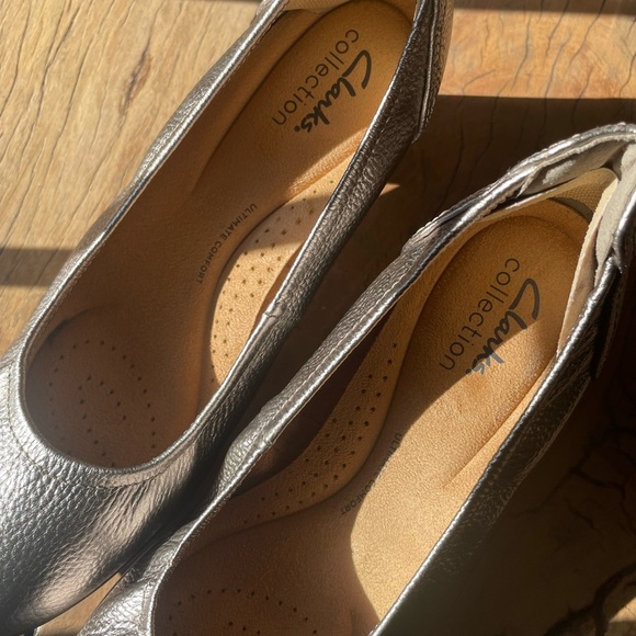 Clark's Women's Heel NWT Pewter Metallic Silver Pebble Leather Size 8.5 - Picture 8 of 8